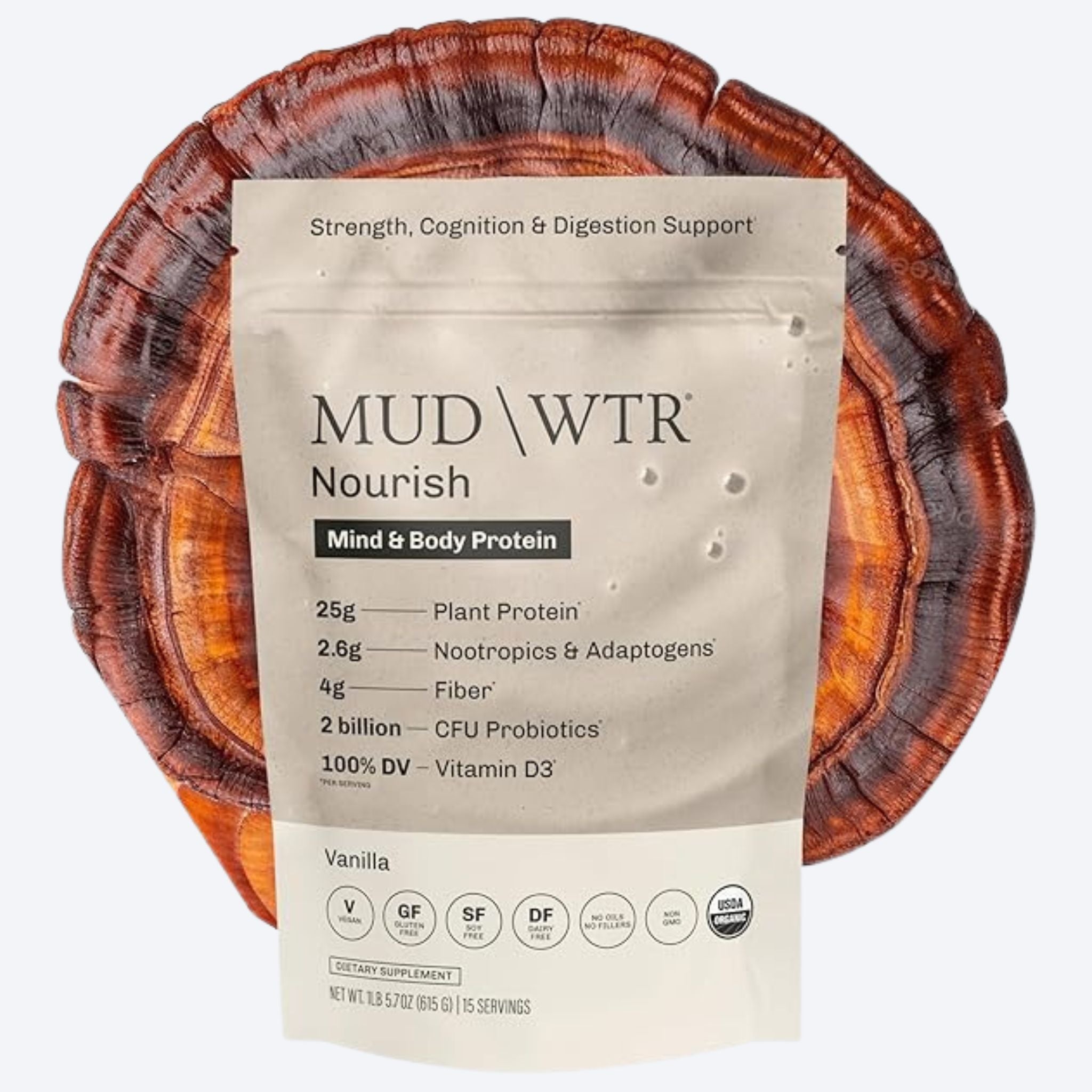 Mushroom Protein Powder Vanilla (15 Servings) | Adaptogenic Vegan Protein | Plant - Based Superfood Protein Blend