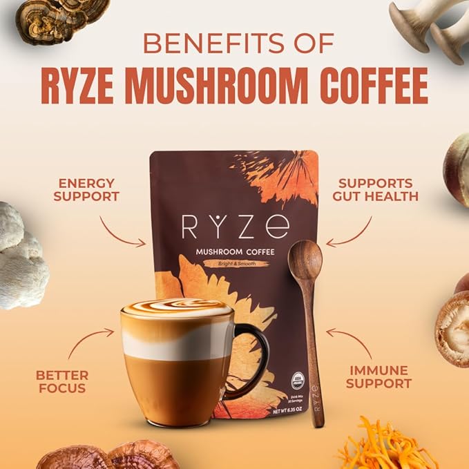 Mushroom Coffee for Energy & Focus (30 Servings) | Coffee Blend for Gut Health & Immunity | Instant Coffee with Lion’s Mane & Reishi - Bio Nutritional Hub