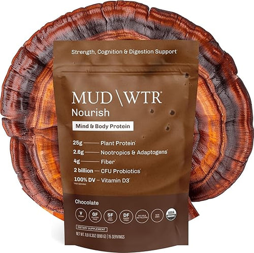 Chocolate Mushroom Protein Powder (15 Servings) | Adaptogenic Vegan Protein for Focus, Mood & Gut Health