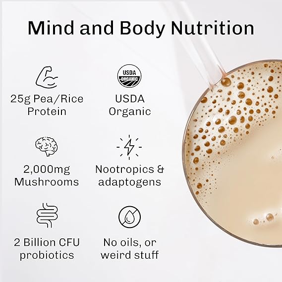 Mushroom Protein Powder Vanilla (15 Servings) | Adaptogenic Vegan Protein | Plant - Based Superfood Protein Blend