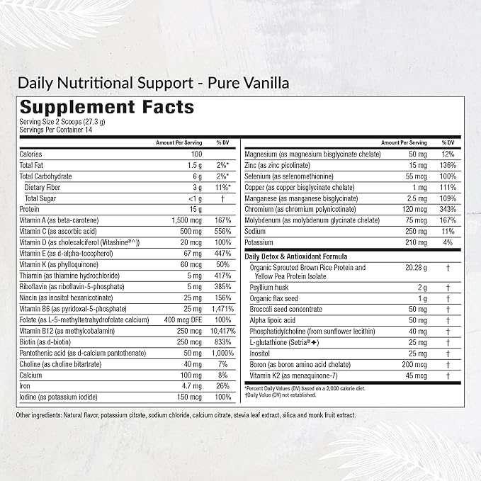 Daily Nutritional Support Shake — Pure Vanilla Bag | 15g Vegan Protein, Vitamins, Minerals & Detox | 14 Servings