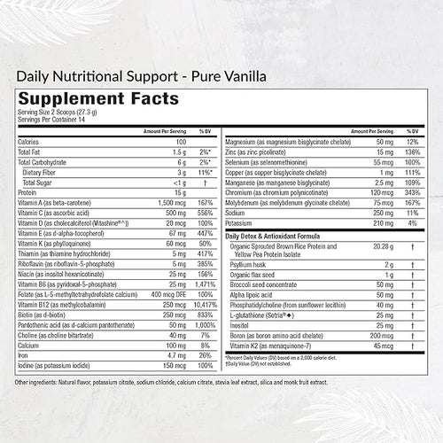 Daily Nutritional Support Shake — Pure Vanilla Bag | 15g Vegan Protein, Vitamins, Minerals & Detox | 14 Servings