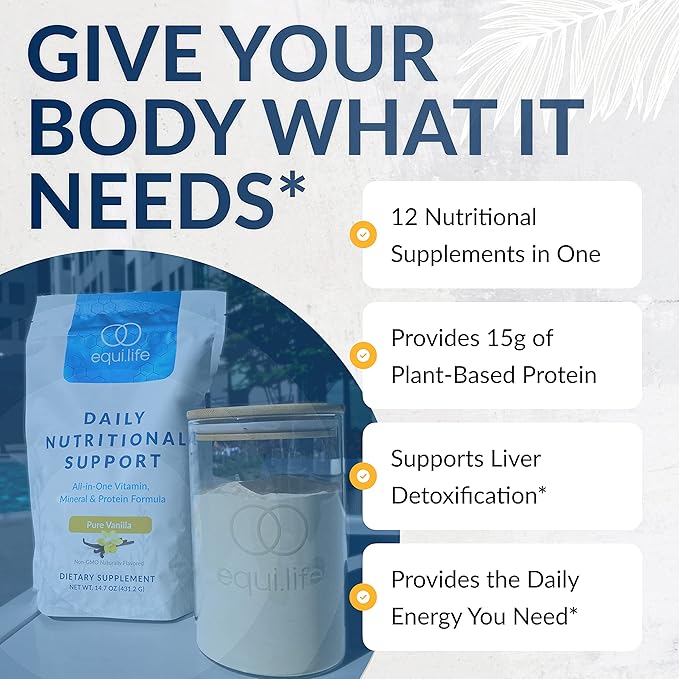 Daily Nutritional Support Shake — Pure Vanilla Bag | 15g Vegan Protein, Vitamins, Minerals & Detox | 14 Servings